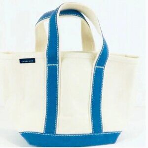 LANDS’ END Natural Zip Top Canvas Tote Bag, white/blue